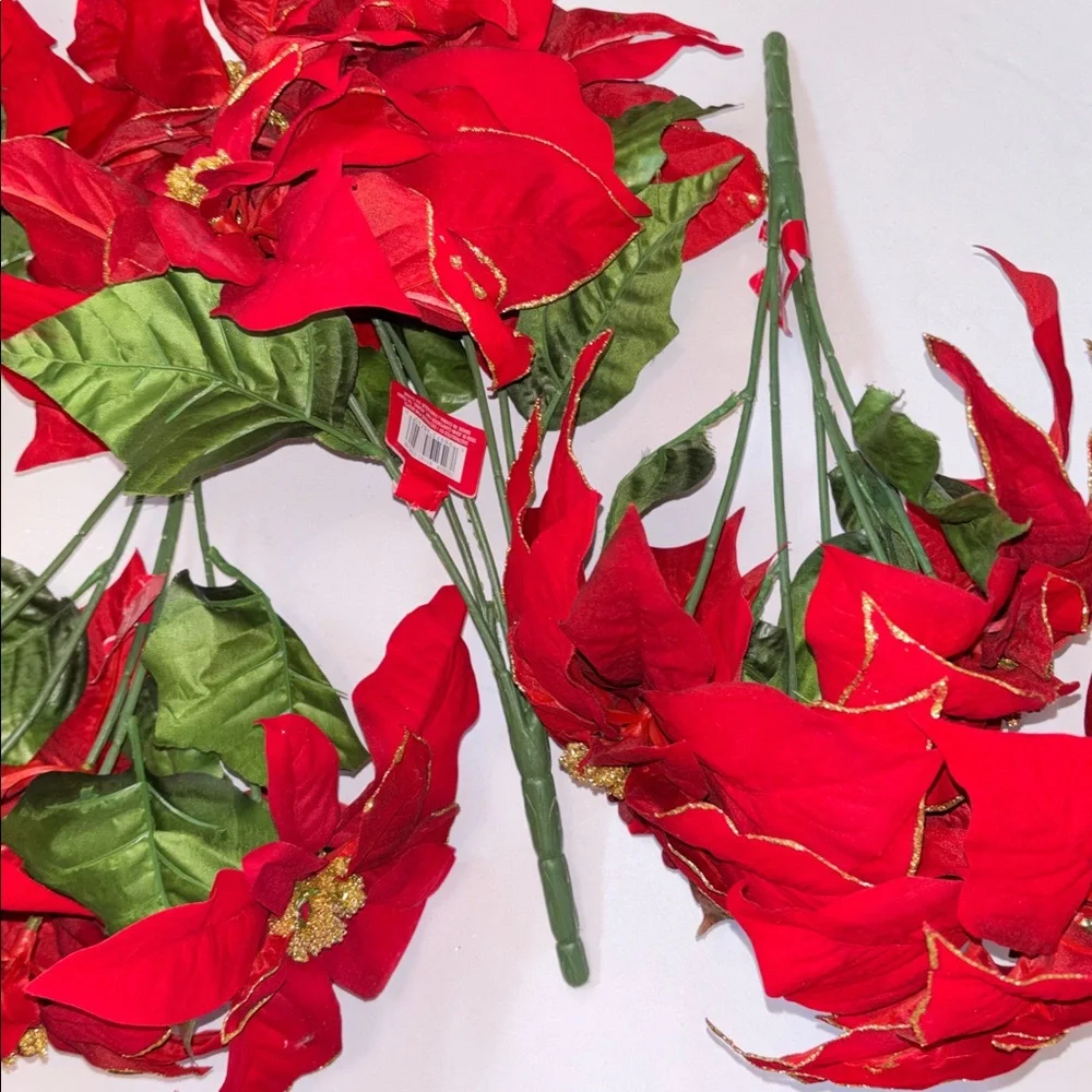 Poinsettia with GOLD ACCENTS FAUX POINSETTIA WITH GOLD TRIM Red CHRISTMAS